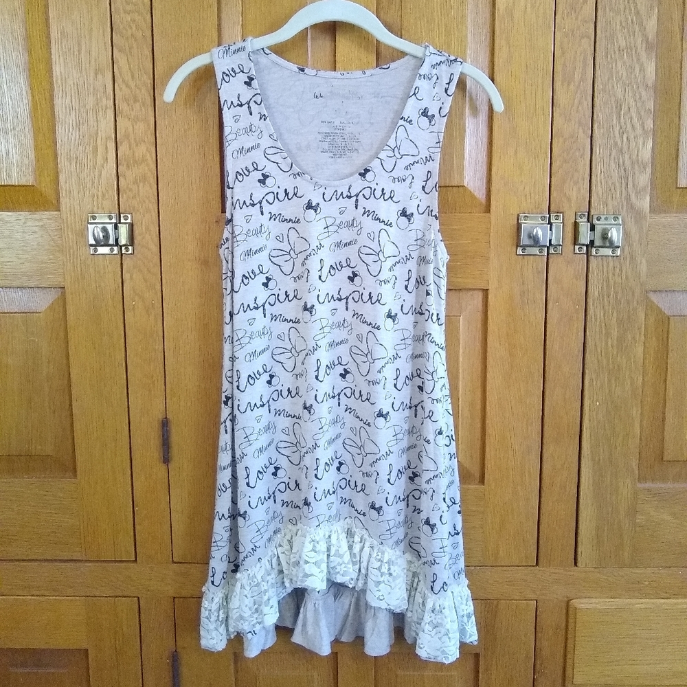 Disney Minnie Mouse printed tunic tank top with lace ruffle